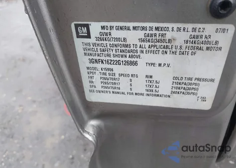 2002 Chevrolet Suburban 1500 Z71 из США, поврежденный, VIN 3GNFK16Z22G126866